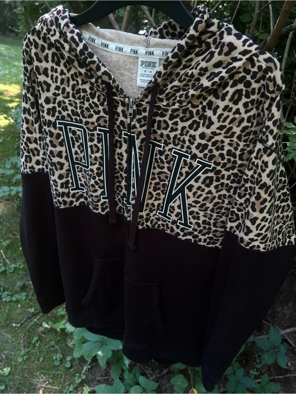 2014 Victoria’s Secret Pink Leopard & Black Full Zip Sweatshirt with Front Logo